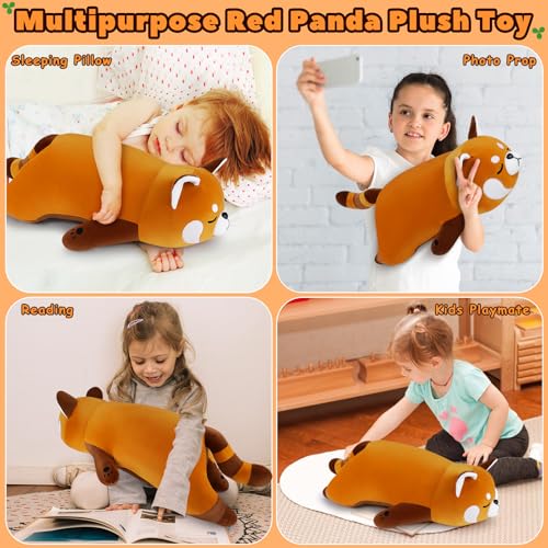 Image of Auspicious beginning 19'' Large Red Panda Plush Stuffed Animal- Cute Red Panda Plush Pillow Plushies, Big Plushie Toy, Cute Hugging Boby Pillow Stuffed Animal, Birthday Gifts for Kids Girls Boys
