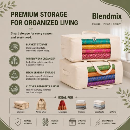 Image of Dustproof PVC Clothes Storage Bags | Foldable Saree & Suit Organizer with Zip | Transparent Wardrobe Organiser for Garments, Blankets, Sweaters (Canvas XXXL)