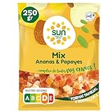 SUN - Mix Ananas Papaye 250 g - Mélange Cubes Ananas & Papaye - Mix Apéro Exotique - Idéal Pour Snacking, Apéritif - Fruits Déshydratés