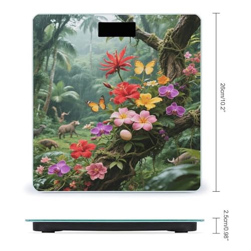 Báscula digital de baño con diseño floral y vidrio templado miniatura 2