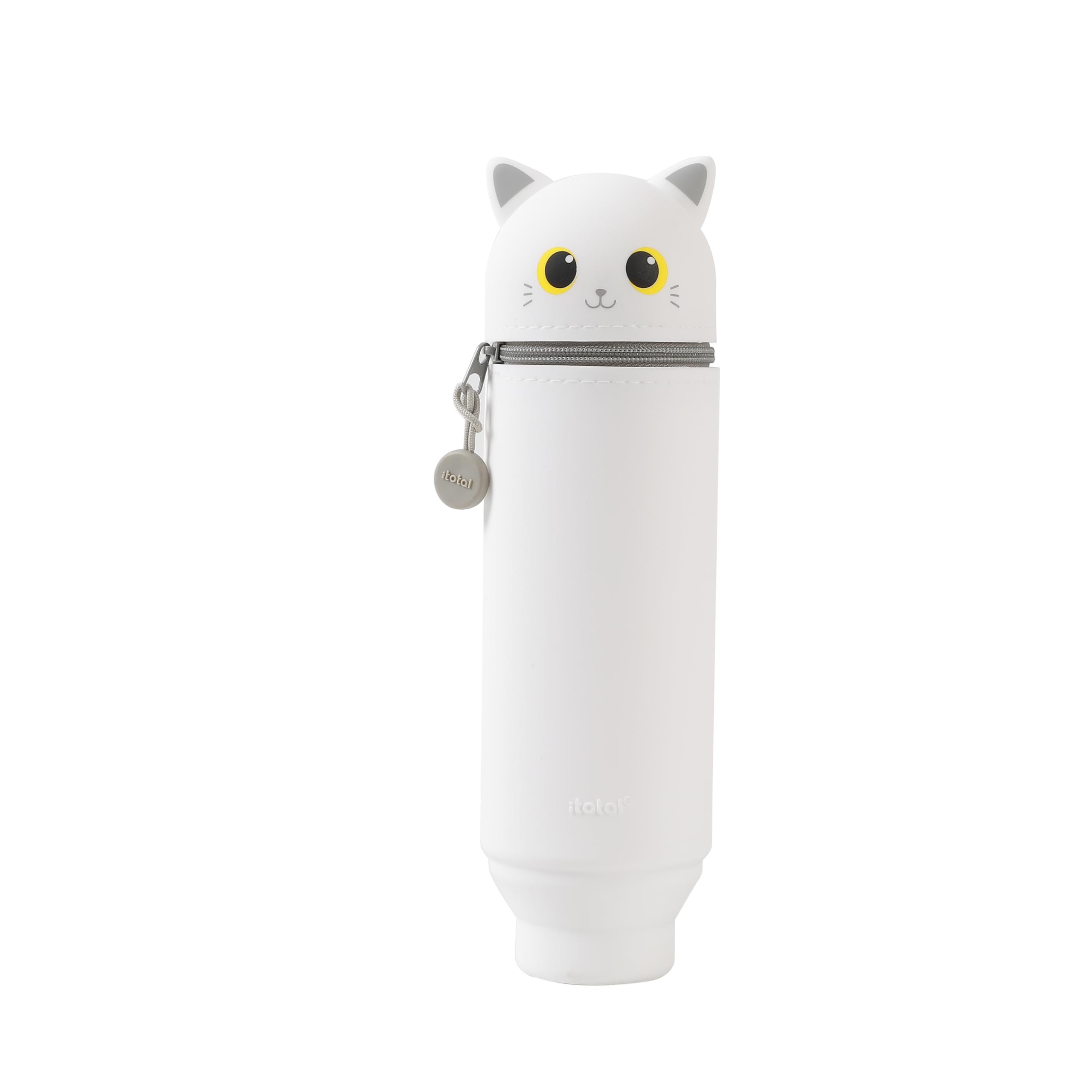 I-TOTAL® - Soft Silicone Pencil Case for School - Extendable with Animal Shaped Shape, Beauty Case (White CAT) - Image 2