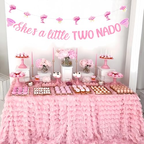 Image of Sursurprise Two Nado Birthday Party Decorations for Girls, She's a Little Two Nado Banner Pink Tornado Sign, Tornado 2 Year Old Birthday Decor Supplies