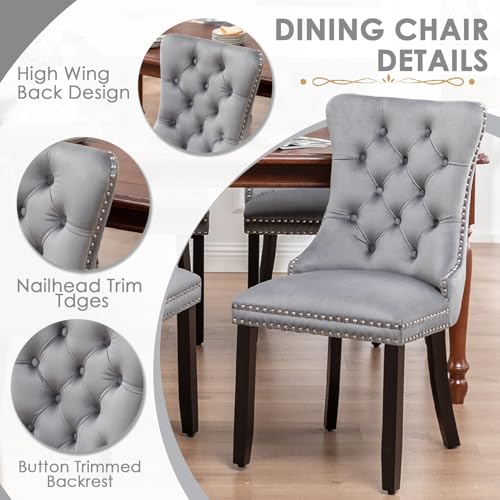 Image of Velvet Dining Chairs, Tufted Kitchen & Dining Room Chairs, Grey, Set of 2