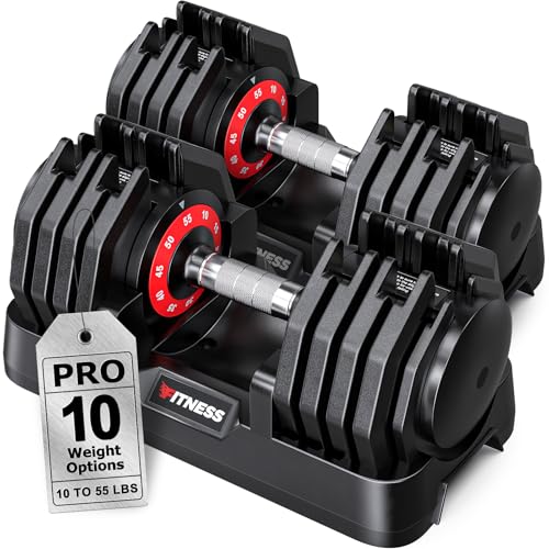 Rendpas Adjustable Dumbbells Set of 2, 5-in-1/10-in-1/16-in/1 Quick-Lock Hand Weights 25/55/80 lbs Pair, Anti-Slip Handle Free Weights Set in Home Gym for Men and Women