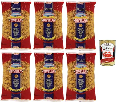 Divella Pasta 100% italiana Gnocchi 43, pasta de sémola de trigo duro, cocción 7 minutos 6 x 500 g + polpa italiana gourmet 400 g