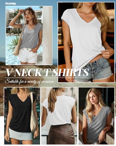 Image of Huukeay 3 Pack Women's V Neck Cap Sleeve T Shirts
