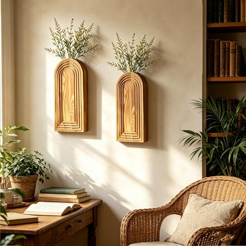 Jarrones de pared de madera marrón en pack de 2 para decoración de casa estilo boho 6