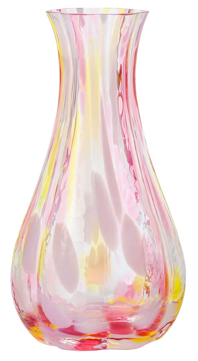 Aderia Tsugaru Vidro Pink Flower Glass Vase 5.9in Bud Vase Japan