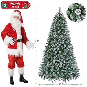 Yaheetech6ftprelitchristmastreesnowflockedartificialchristmastreewith64snowpinecones920pvcbranchtips250warmwhitelightswhitegreen Urban Country Home Decor Yaheetech 6ft pre lit christmas tree snow flocked artificial christmas tree with 64 snow pinecones 920 pvc branch tips 250 warm white lights white green urban country home decor