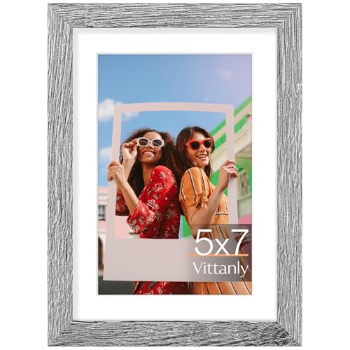 Vittanly 5x7 picture frame, Matted for 4x6 Photos, Grey