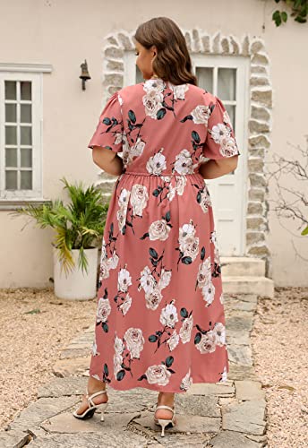 Image of Nemidor Womens Plus Size Maxi Dress Summer Boho Sundress Floral Print Flared Casual Long Dresses with Pocket
