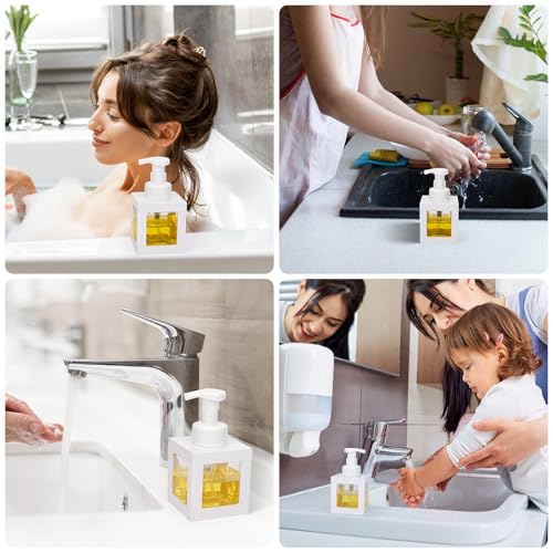 Image of Segbeauty 11.84oz Foaming Soap Dispensers, 2pcs 350ml Refillable Dish Soap Foam Dispenser with Labels for Kitchen Sink, Square Hand Soap Dispenser Pump Bottles Shower Containers for Shampoo Bathroom