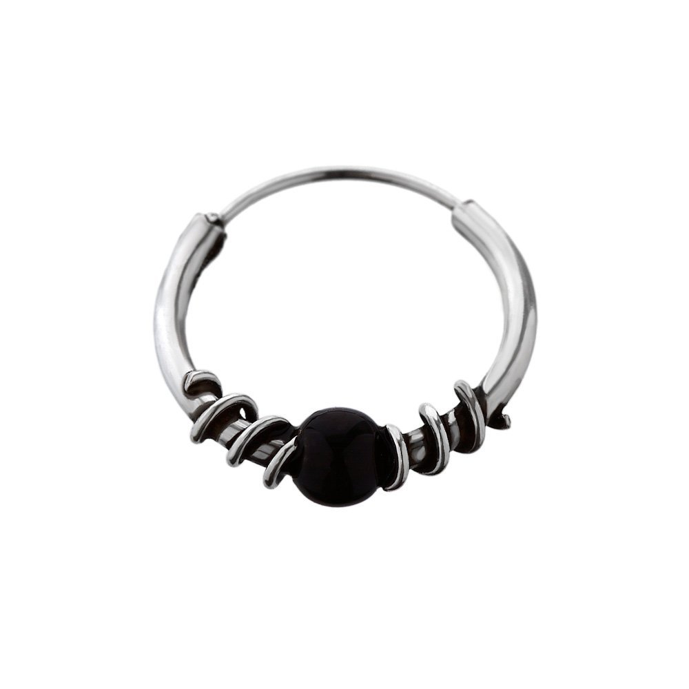 NKlausSilver Single Delicate Hoop Earrings SPILA Black Ball 15mm 925 Sterling Silver 6471