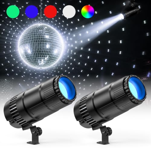 Queenfavor 20W Pinspot Light with Remote,RGBWYP+Cyan LED Beam Spot Lights,Ultra Bright Mirror Disco...