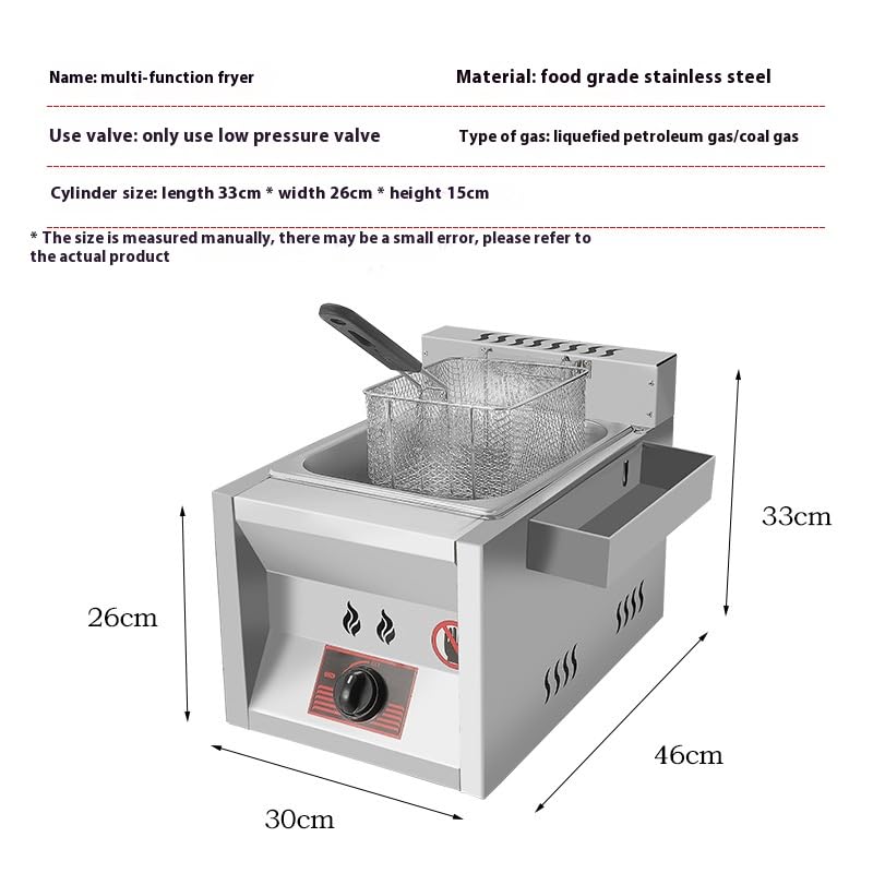 Stainless Steel Fryer - Commercial Multi-function Gas Fryer with Temperature Control,With Removable Baskets, Adjustable Firepower, Easy Clean, (A)