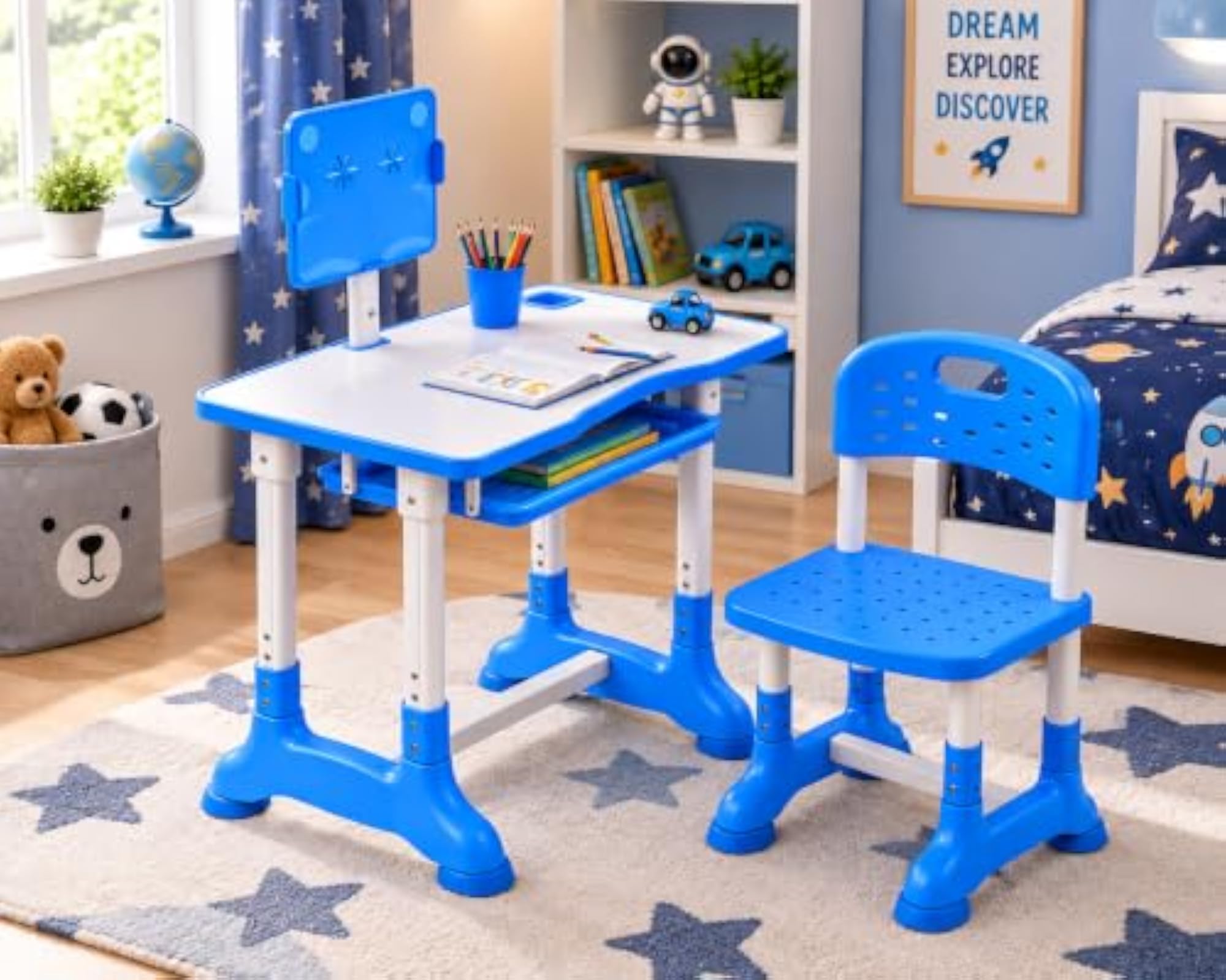 Kids Height Adjustable Study Table and Chair Set