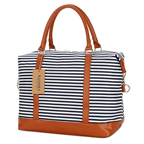 BAOSHA HB-28 Ladies Women Canvas Travel Weekender Bag Overnight Carry-on Duffel Tote Bag (Blue)