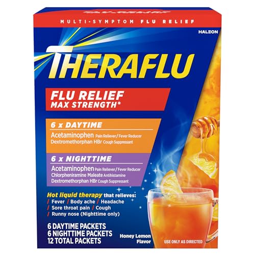 Theraflu Max Strength Daytime Flu Symptom Relief - 6 Ct Plus Max Strength Nighttime Flu Medicine for Flu Symptom Relief - 6 Ct Combo 12 Count (Pack of 1)