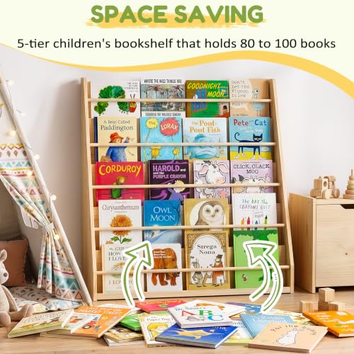 Image of XiaZ Montessori Bookshelf, 5-Tier Wooden Scalloped Display for Kids