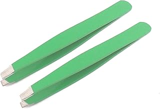 AAProTools Slant Tweezers, Stainless Steel Precision Tweezers for Ingrown Hair, Eyebrow and Hair Remover 2 Pieces (Green)