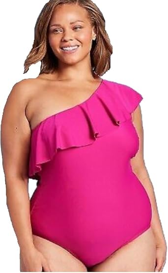 Kona Sol Womens Ruffle One Shoulder Full Coverage One Piece Swimsuit -