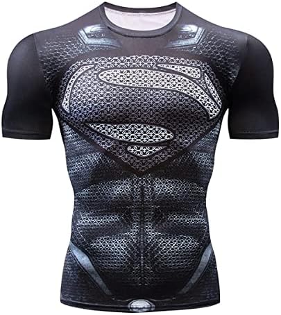 BingTangHuLu Super Hero Compression Sports Shirt: Elastic Cool Superhero Short Sleeve 3D Printed Cosplay T-Shirt for Men