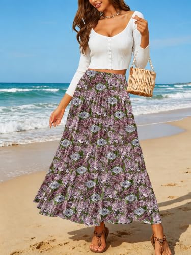 Image of NASHALYLY Women's Chiffon Elastic High Waist Pleated A-Line Flared Maxi Skirts