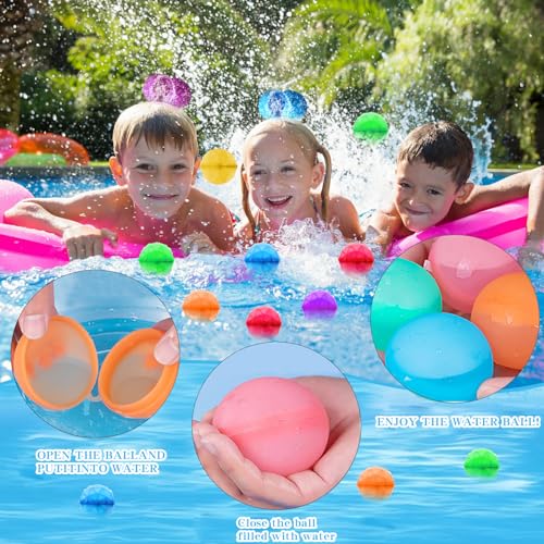 Wasserbomben Wiederverwendbar, Schnellfüller Wasserbomben Silikon Spritzbälle mit Mesh Bag, Wiederverwendbare Wasserbomben, Outdoor Wasserspielzeug im Sommer für Kinder, Erwachsene (12)