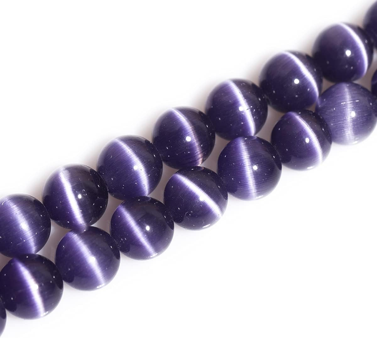 GEM-Inside 10mm Round Violet Cat Eye Beads for Jewelry Making Loose Beads Strand 14 Inch