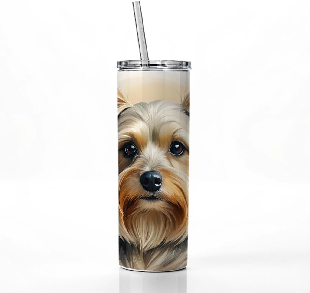 Yorkshire Terrier Yorkie Dog Illustration Skinny Tumbler 20oz with Straw Insulated Water Bottle Gift