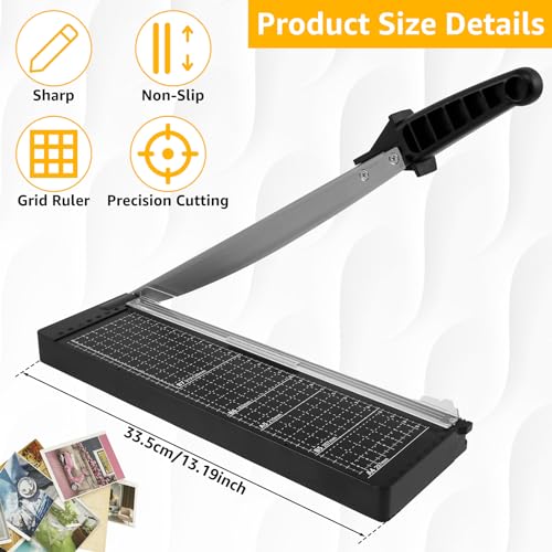 Kandishiex 12-Inch Heavy Duty Guillotine Paper Cutter, Small Paper Trimmer, 8-10 Sheet Capacity, Precision Slicer for Crafting, Photos, Cardstock, Guillotine Style for Home & Office - Black