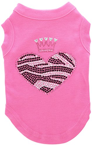 Mirage Pet Products Zebra Heart Rhinestone Dog Shirt, Small, Bright Pink