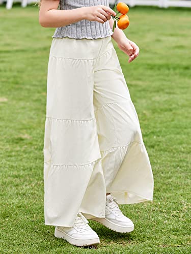 Image of WDIRARA Girl's Flowy Elastic High Waist Loose Ruffle Hem Beach Wide Leg Palazzo Pants