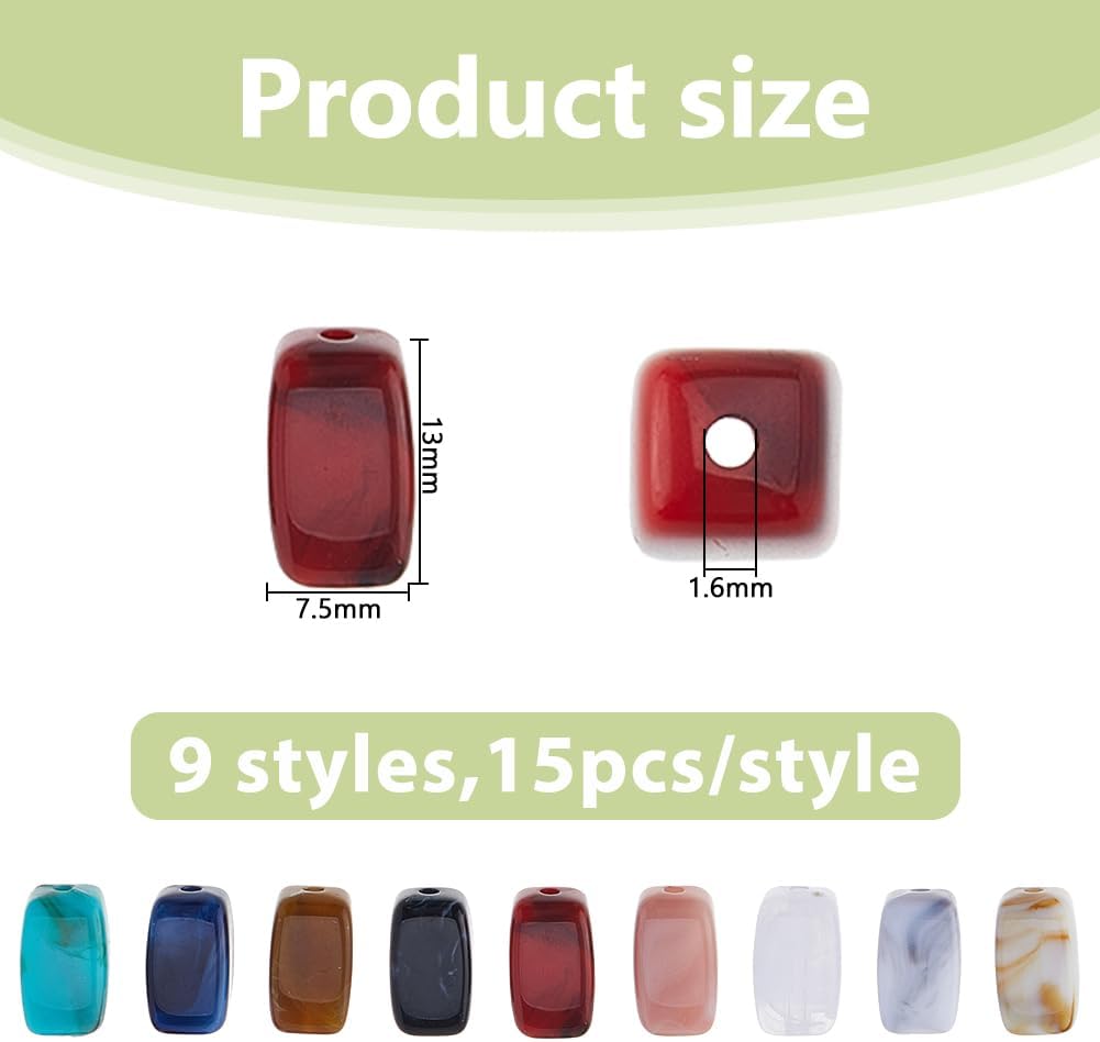 DICOSMETIC 135Pcs 9 Colors Imitation Gemstone Beads Bulk Large Acrylic Beads 13x7.5x7.5mm Cuboid Loose Spacer Bead Colorful Rectangle Marble Bead for Necklace Bracelet Earring DIY Jewelry Making - Image 2