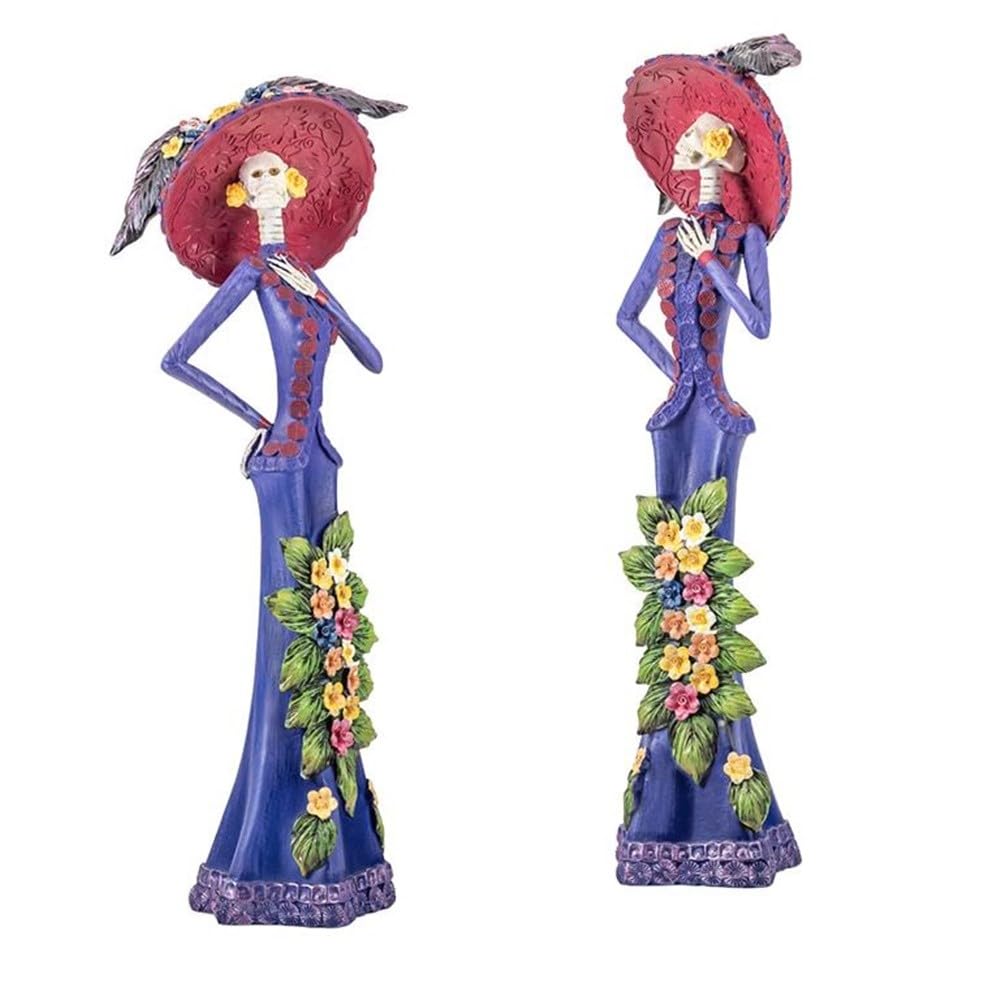 Catrina figura 44 cm. imagen vestido morado detalles florales