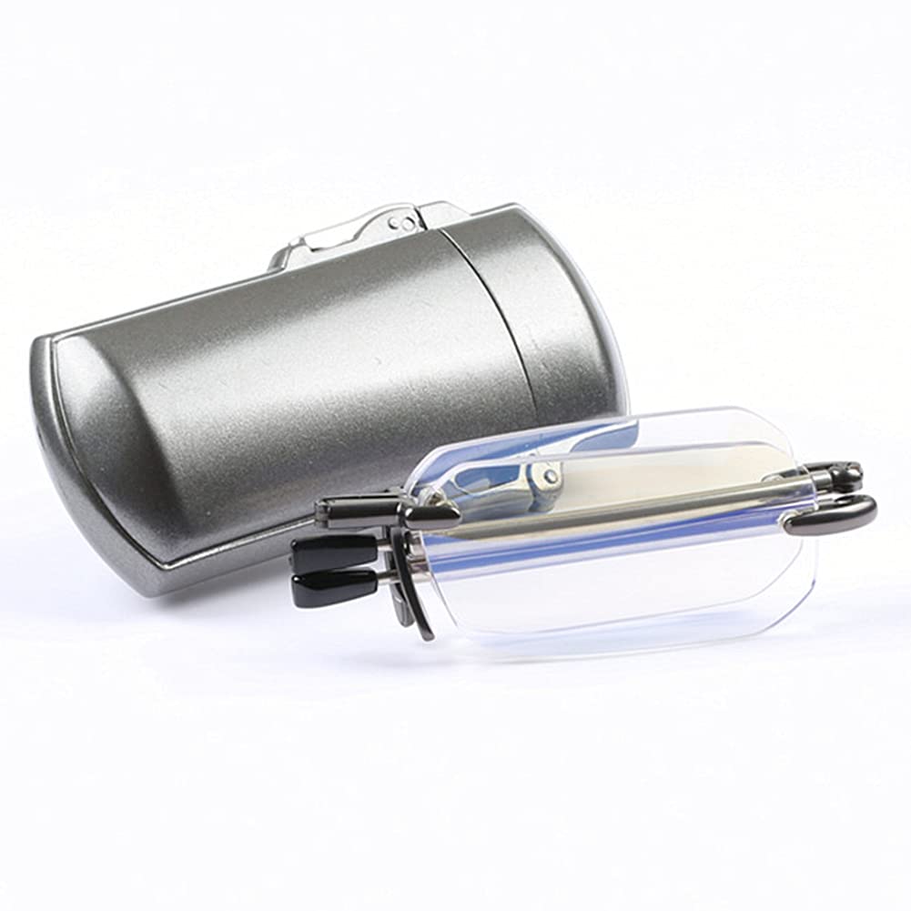 JUNZ +3.0 Occhiali da Lettura Pieghevoli Portatili con Anti Luce Blu,+3.5 Mini Occhiali da Lettura Tascabili con Custodia a Clip,Argento