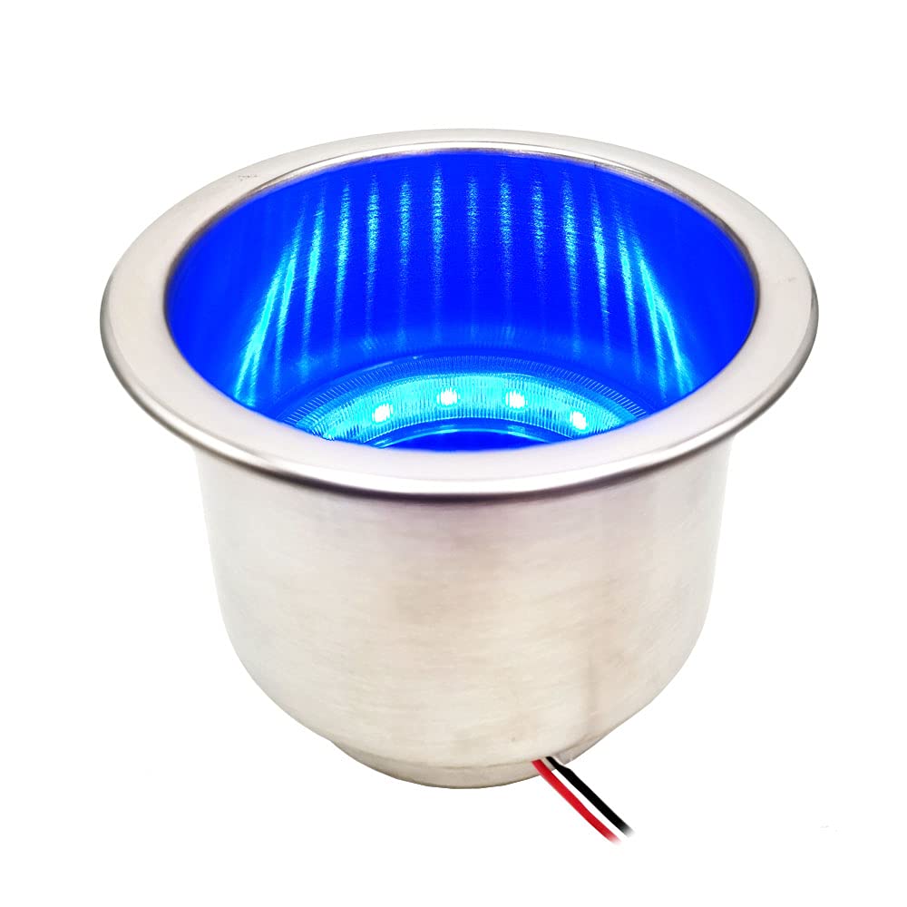 EASYEAH Stainless Steel Cup Drink Holder Insert with Drain & LED Marine Boat Rv Camper¡ (1PCS Blue Light)