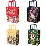 Große Geschenktüten mit Weihnachtsmotiv: 4 Stück 16,2 x 11,8 x 6,3 Zoll Geschenktüten aus Vliesstoff – wiederverwendbare Weihnachts-Tragetaschen und Einkaufstaschen