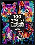 100 Mystery Mosaic Color By Number: Animal Portraits Quest: Vibrant Wildlife Faces Hidden in 4 Geometric Grid Styles: Squares, Hexagons, Circles & ... and Stress Relief (Pixel Art Coloring Quest)