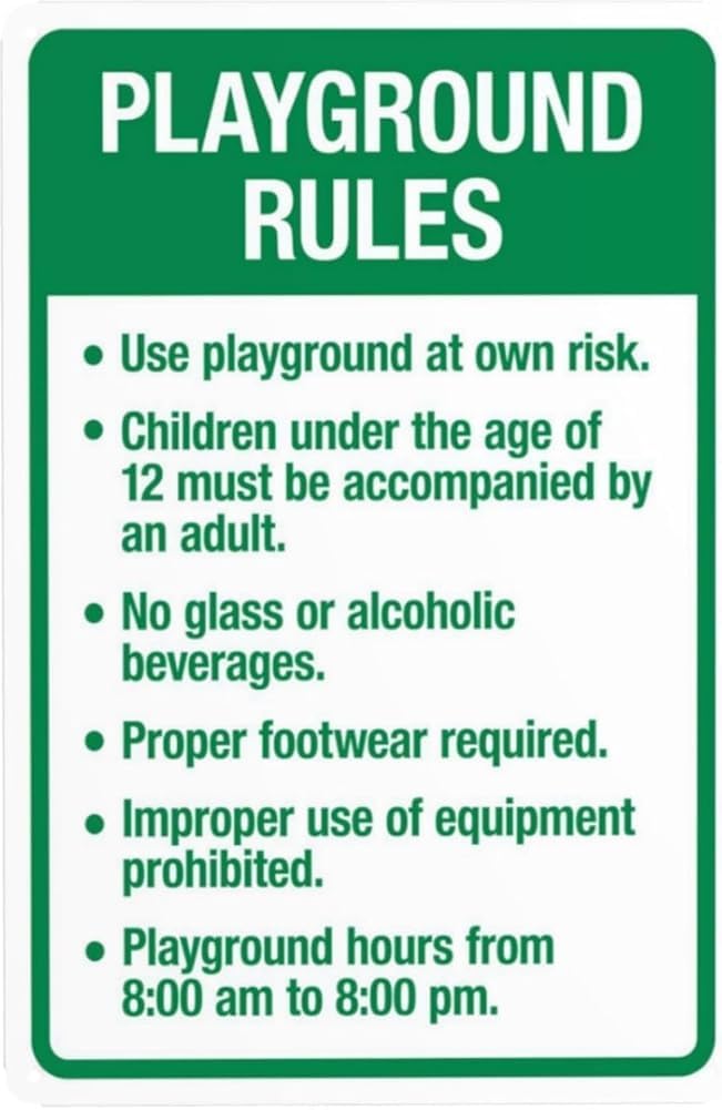 Playground Rules Sign Traffic Warning Sign Playground Security Metal Signs For Business Home Outdoor Indoor Road Yard Garage Street Wall Safety Caution Decor Gift For Women Men 8x12 Inch