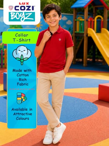 Image of Lux Cozi Boy's Polycotton Polo T-Shirt | Solid Collared Half Sleeve Tee for Kids | Soft Breathable Summer Wear | Casual Smart Polo T-Shirt | 3-14 Years
