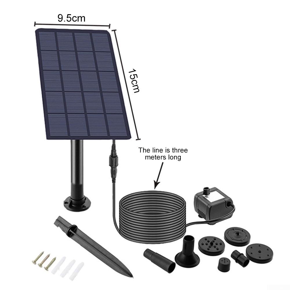 Kit Fontaine Solaire Jardin 1,5W/2,5W – Panneau + Pompe + 4 Buses – Créez Votre Eau Apaisante !