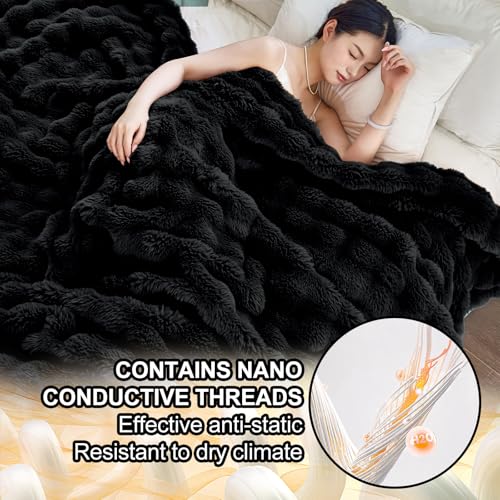 Faux Fur Black Throw Blanket for Couch - Super Soft Heavy Flufyy Thick Bubble Throw Blankets for Bed Bedroom Living Room Farmhouse Sofa Chair Fall Winter Warm, 50x60 Inch - Image 7