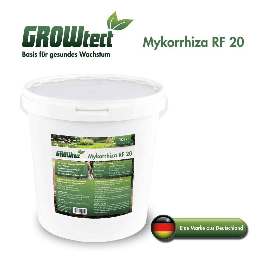 Mykorrhiza RF 20, 10L | Bio Bodenhilfsstoff & Wurzelaktivator mit Endomykorrhiza Pilzen | Bodenvitalstoffe für optimale Wasser- & Nährstoffaufnahme für Stauden, Bäume & alle Pflanzen