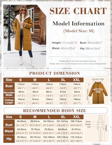 Tuopuda Damen Wintermäntel Lang Winterjacke Warm Winter Fleece Gefüttert Sweatjacke Jacke Mantel Parka Jacket mit Kapuze Teddyfleece Steppjacke Übergangsjacke Winterparka Steppmantel(Rötlich-gelb,XL)