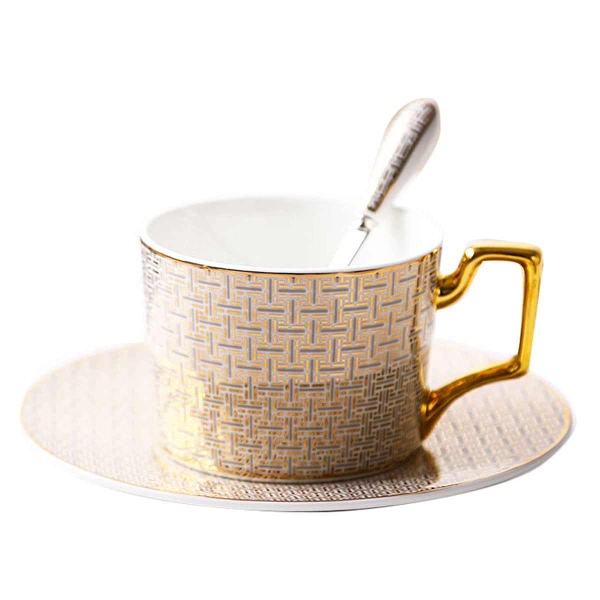 Elegancki kubek i spodek z porcelany kostnej z łyżeczką zestaw na 1 porcelanową angielską filiżankę do herbaty, dla pary, kubek do kawy, brązowy, vintage, na przyjęcie herbaciane, prezenty świąteczne