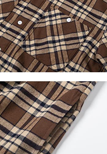 Tacvasen Flannel Shirts For Men Casual Plaid Lightweight Cotton Shirt Jackets With Hood Brown S #TOP5