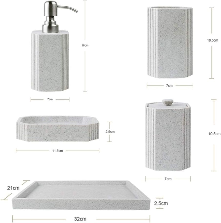 Lotion Dispenser 6 Pieces Natural Sandstone Modern Style Bathroom Vanity Accessory Set Emulsion Dispenser Bathroom Accessories Set Bathroom Lotion Dispensers (Color : Gray) (Silver)