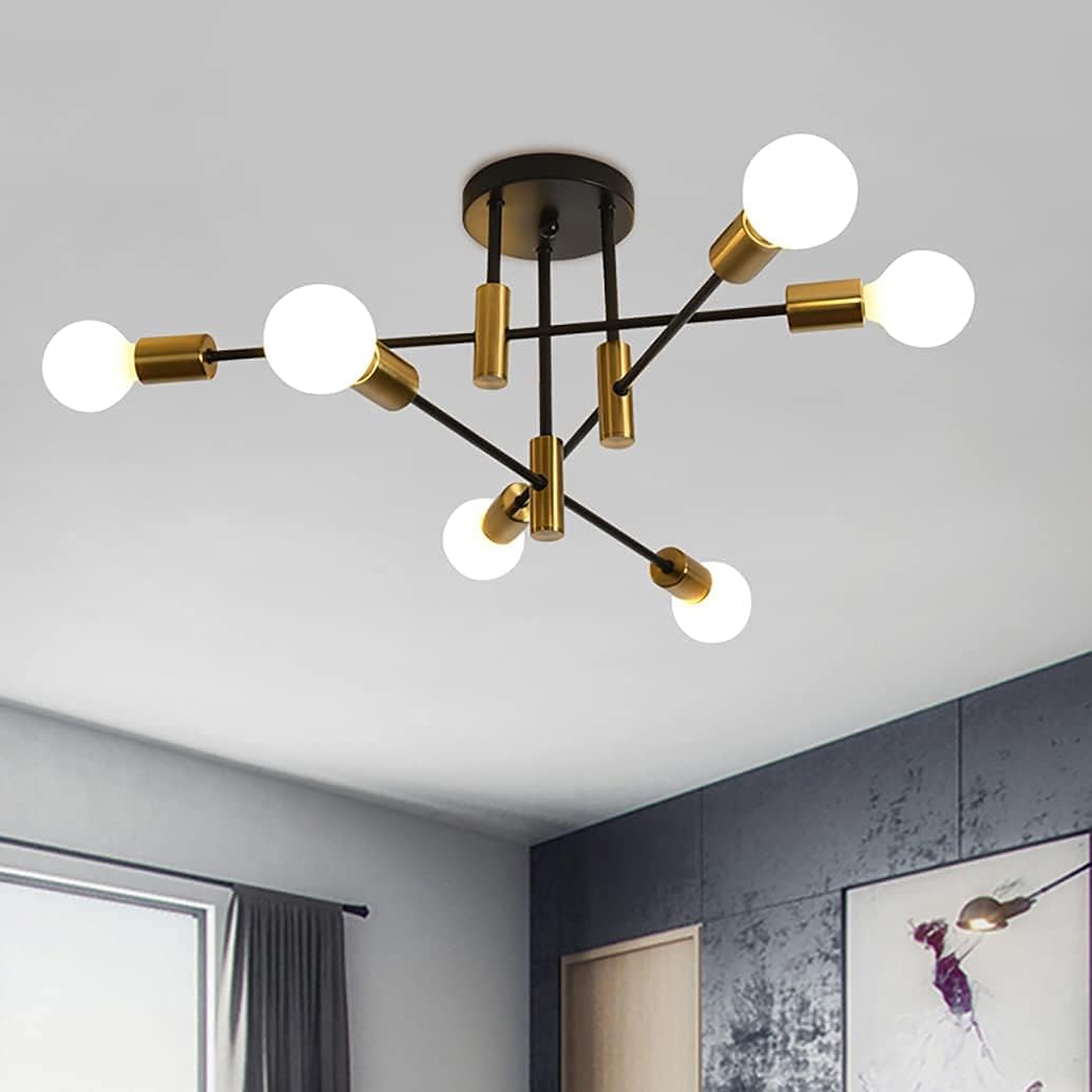 HYJAUSXB Mid Century Sputnik Chandelier, 6hts Modern Semi Flush Mount Ceiling hting Lamp, Industrial Pendant ht Fixture for Kitchen Living Dining Room Bedroom Foyer