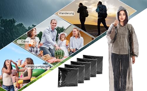 ENCOVY 5er Pack Einweg Regenponcho, Einmal Regencape atmungsaktive, wasserdichte Regenmäntel & Regenjacken mit Kapuze, Passend für Damen & Herren, ideal bei Camping, Angeln, Festivals, Outdoor